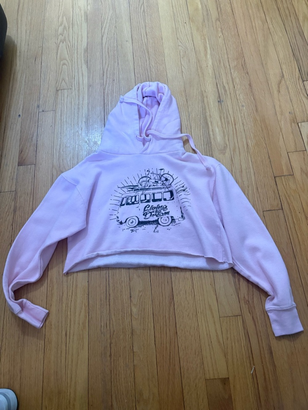Pink Cropped Hoodie with Graphic Van Print